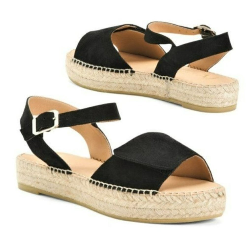 NWT PASEART Spain Leather Suede Flat Espadrille Sandals